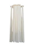 2025 New One-Word Three-Dimensional Flowers Splicing Shoulder Sexy Long Folding Long Folded Skirt Woman