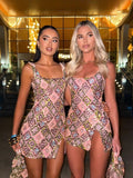 2025 New Colored Flower Shaped Squins Open Forked And Busted Sexy Dress LX0151