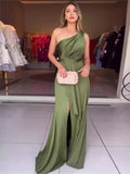 Summer Women's New Fashion Sexy Slanted Shoulder Solid Color Open Fork Dress