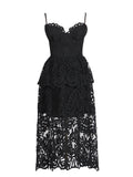Elegant Wind-Sling Dress 2025 Spring Hollow Embroidered Water-Soluble Flower High-Waisted Bra Dress Female