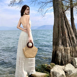 Dress Niche Design Hanging Neck Sling Sling Vest Holiday Wrinkled Half-Dress Suit