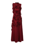 Retro-Style Niche Walking Show 2025 Summer New Round-Neck Sleeveless Design Long Three-Dimensional Floral Dress