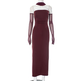 Women's Breasts And Waist-Waisted Long Skirt Gloves Hanging Neck Ribbon Set DJPT