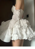 Ball Gown Sweetheart White Satin Floral Holiday Dress Birthday Dresses Birthday Outfits SD1239