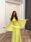 2024 Fashion Temperament Horn Sleeve Long-Sleeved Lotus Leaf Design Sense Court Style Dress