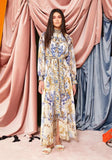Famous Wind High-End Printing Small Collar Single Buckle Collar Buckle With Waist Long Dress