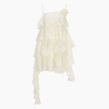 Holiday Wind Sweet Layer Wave Dress Lotus Leaf Side With Flower Sling Skirt 2024 New