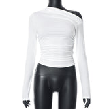 Women's Clothing 2025 Autumn And Winter 2025 New Long-Sleeved Slender Collared Shoulder Hottie Top DJPT