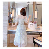 Tea Break French Ink Painting To Collect Thin Temperament Lady White Chiffon Dress Women's Clothing Mall The Same DJPT