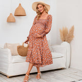 2025 New Spring Pregnant Woman Chiffon Dress Small Broken Floral Dress Maternity