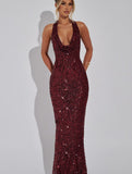 Trendy Leek Deep V Hanging Neck Ass Skirt Woman 2024 Winter New Sexy Body Micro-Enlightenment Back Long Skirt HZ0628
