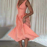 Women's Summer Vneck Sleeveless High-Rise Slimming Dress Holiday Dress