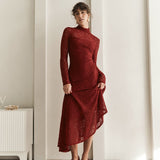 Lace Splicing Folding Long Sleeves Slanted Band With Long Skirt DJPT
