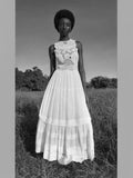 Summer Garden Round Collar Sleeveless Embroidered Hollow Lace Spliced White Fairy Dress Dress