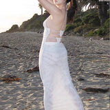 Girl Sexy Temperament Butterfly Sling Dress Fashionable Holiday Style Splicing Big Bare Back Hanging Neck V Collar Bag Buttice Skirt