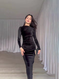 Aristocratic Velvet Body Sexy Waist Irregular Dress Dress Dress Woman