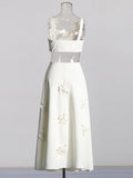 Temperament Elegant Wind 2025 Spring New Three-Dimensional Flower Sling Sling Belt High Waist Mid-Long Skirt Suit Woman
