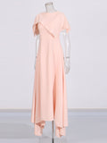 Elegant Literary Style Waist Dress 2025 New Shawl Design Waist Irregular Dress Dress Women Summer
