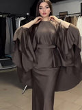 2024 New Round-Neck Long-Sleeved Dress Bat Sleeve With Waist-Hanging-Sense-Sensed-Sense-Sensed Set