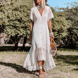 Women's V-Neck Long Short-Sleeved Fashion To Dress Irregular Fishtail Dress DJPT