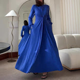 Women's Half-High Collar Lantern Sleeve Dress High-Waisted Knot Design Dress