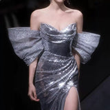 Evening Dress Silver Lily Toasting Female Feeling Open Fork Niche High-End Light Luxury Annual Host