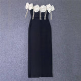 One-Word Shoulder Bow Tuxedo Diamond Bandage Croak Party Long Dress Dress Skirt