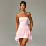 Breast-Buttered Bow Decorating Mini Dress 2025 Summer New Temperament Short Dress Woman DJPT
