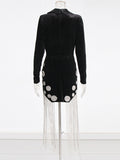 Sexy Suit Dress Women's Dress 2025 Spring New Heavy Industry Diamond Tud Escrow Splicing Long Sleeve Dress