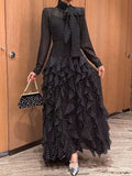 Evening Dress 2024 Spring Party Party Stand Tie With Heavy Industry Lotus Leaf Side Wave Chiffon Dress Dress