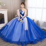 2025 New Blue Stage Performance Suit Ponpong Skirt Photo One-Shoulder Evening Dress Yarn