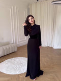 2024 Fashion Temperament Long-Sleeved Splicing Design Velvet Shawl Court Dress