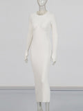 Temperament Famous Wind Dress 2025 New Round Neck Chest Hollow High-End Long-Sleeved Knitted Dress
