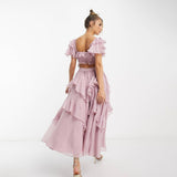 Dress Holiday Dress Lace Side Hollow Cake Dress Lotus Leaf Folding Long Dress