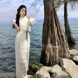 Dress Niche Design Hanging Neck Sling Sling Vest Holiday Wrinkled Half-Dress Suit
