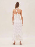 Niche 2024 Summer New Hanging Neck Design Hand Nail Flower Thoracic Hollow Long Dress Woman