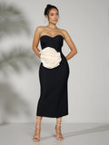 Mid-Rise Fabric Flower With Bra Banded Dress Famous Style Temperament Beautiful High-End Dress