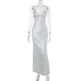 Summer 2025 New Temperament Sexy Sling V Tie Fine Flash Back Dress Dress Woman DJPT
