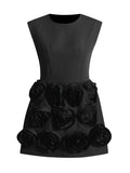Temperament Elegant Style Dress 2025 Spring New Sleeveless Tie Spliced Three-Dimensional Flowers Short Dress Woman