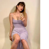 New Hair Weaving Sexy Dew-Back Cross-Singed Suspension Knitted Dress DJPT