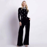 And Winter New High-Waisted Jump Trousers Heavy Industry Nails And Diamond Temperament Bandage Wide Leg Pants