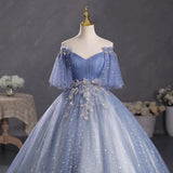 Gray-Blue Temperament Beautiful Solo Performance Costume Student Vocal Art Canopopy Skirt Annual Meeting Host Evening Dress