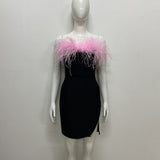 2024 New Breast-Boosted Hump Bird Woolen Dress Dress Dress Dress Dress For Sexy Forked Diamond