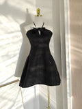 A line Halter Black Holiday Dress Travel Vacation Dresses Short Birthday Dress SD1258