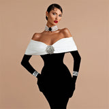 New Sexy One-Word Collared Back Diamond Banded Dress Party Dress Temperament Dress