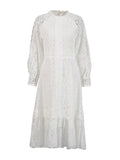 Bohemian 2025 Summer New Round-Neck Long Sleeve Zipper Design Solid Color Long Lace Dress