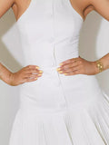 Summer Women's New High-Senior Sexy Breast-Styled Solid-Colored Vlawed Dress