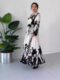 Summer Summer V-Neck Button Black And White Printed Dress