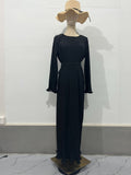 Women's Clothing Autumn 2024 New Long Dress Temperament Folding Horn Sleeve Mid-Long Dress