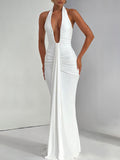 Women's Summer New Solid Color Hanging Neck Sleeveless Back Sexy Dress Woman DJPT